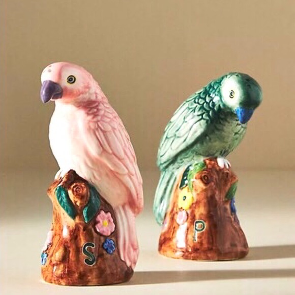 Anthropologie Handpainted Glazed Stoneware Salt and Pepper Shakers Birds NIB NWT - Picture 11 of 12